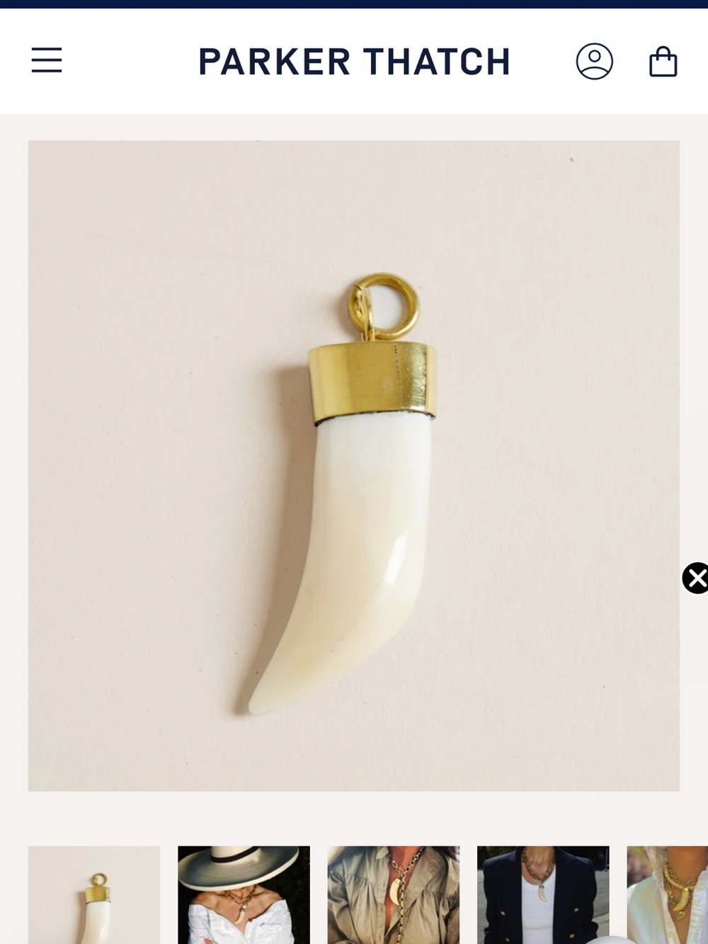 Parker Thatch Cream Horn Pendant Necklace with Gold Cap